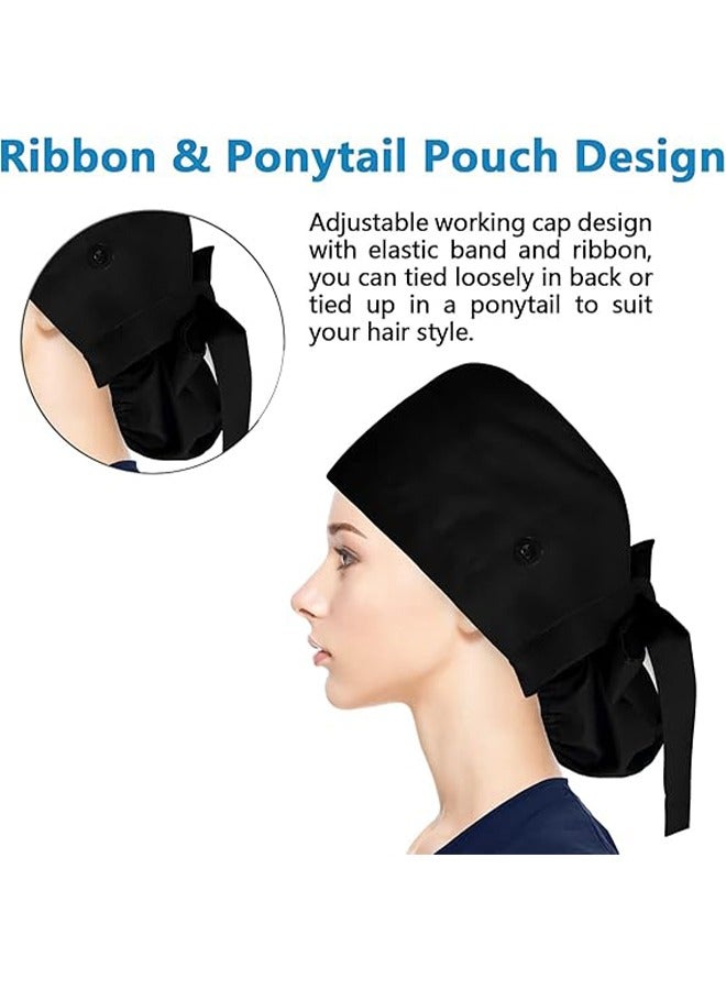 قبعة العمل مع أزرار و sweatband قابل للتعديل ، قبعات العمل القطنية مع حزمة ذيل حصان قابلة للتعديل ، أغطية الرأس قبعات الاستحمام ، القبعات الخلفية الشريط الشريط Sweatband للنساء الشعر الطويل - Image 4
